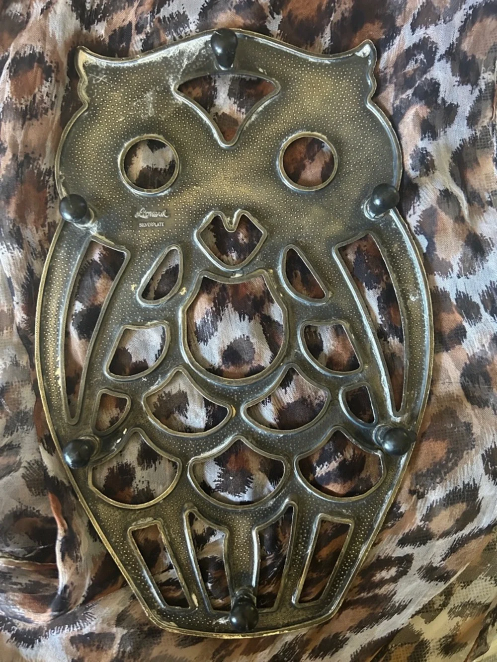 Vintage Leonard Silver-Plated Owl Trivet - Mid-Century Owl